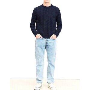 Gap Navy Cable Knit Sweater Men’s L Lambswool Blend Classic Pullover Preppy Knit